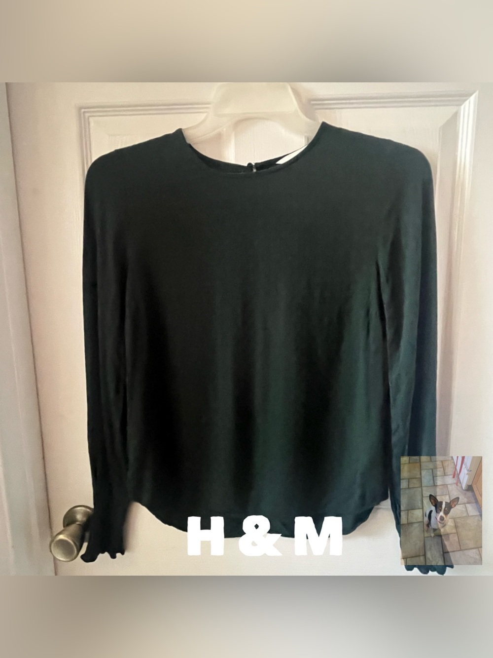 H & M Forest Green Blouse With Long Sleeves, Sz 2